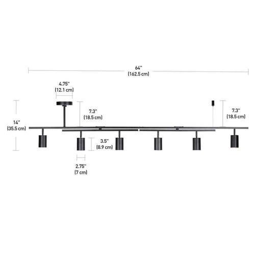 Globe Electric Track Lighting 64" 6-Light w/ 2-Center Swivel Bars in Matte Black - Picture 5 of 7