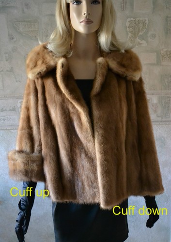 CHAQUETA RECORTADA DE PIEL DE VISÓN PASTEL GENUINA MARRÓN CLARO TALLA S/M cochecito oscilante ópera - Imagen 9 de 12