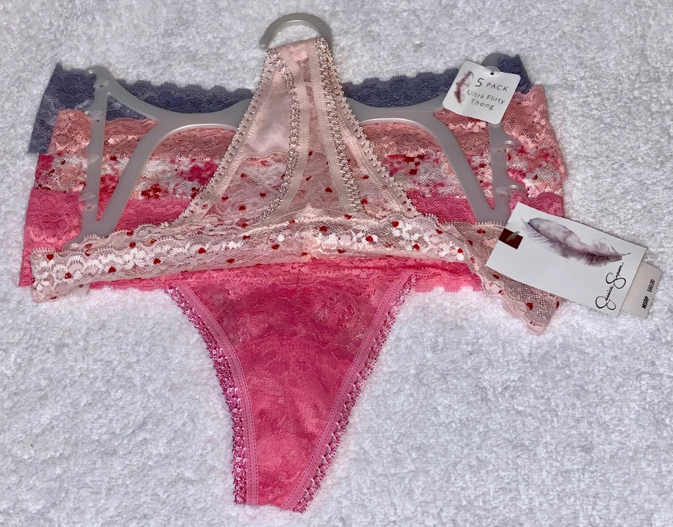 Paquete de 5 bragas JESSICA SIMPSON clásicas de encaje rosa gris rosa claro rosa para mujer S M Foto 2 de 4