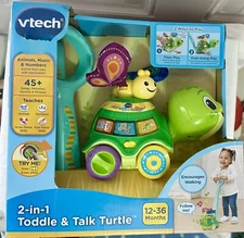 VTech 2-in-1 Toddle and Talk Turtle Interactive Floor Play and Push Toy
