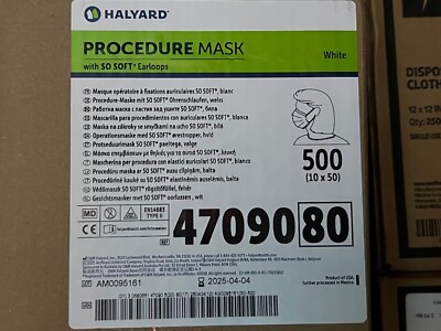 500 masks Halyard Procedure Face Mask Earloop White 47090