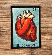 Loteria El Corazon Patch 3.5x2.5 Inches Iron-On Mexican Heart Design