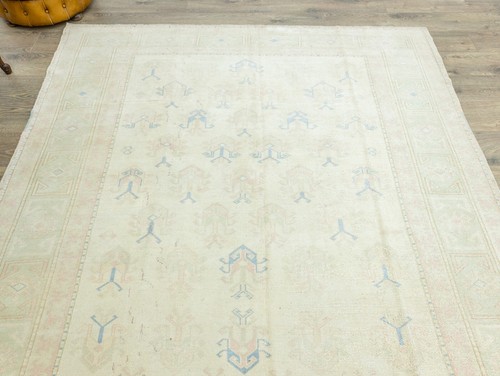 Turkish Oushak Rug, 6.8 x 10.5 ft, Cream and Blue, Pastel Farmhouse Living Decor - Picture 9 of 15