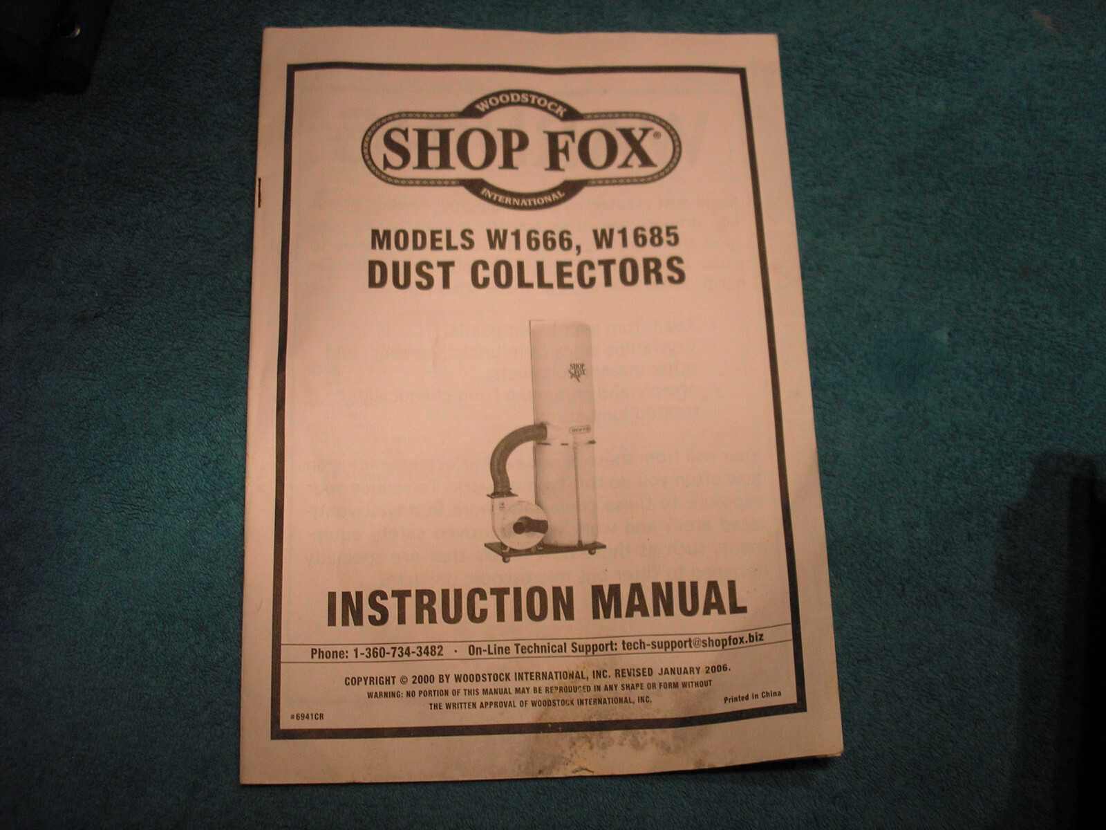 Shop Fox W1685 1.5 HP, 16Amp, 110V, 1P, 3450 RPM, 1280CFM Dust