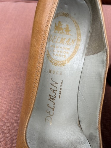 Delman camel rich color vintage leather pumps 3 in sz 9 Made in Italy - Picture 5 of 9