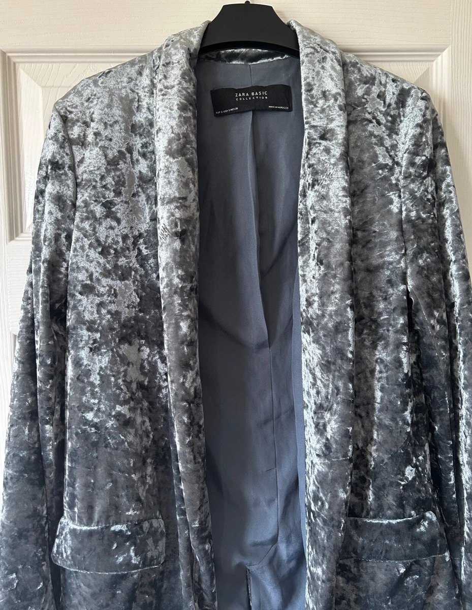 Worn Once Silver Grey ZARA Crushed Velvet Blazer Jacket S 10 Bloggers fave