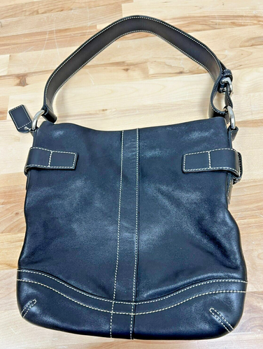 Coach Black Leather Shoulder Handbag Zipper Closure M05D-1453 - Picture 3 of 11