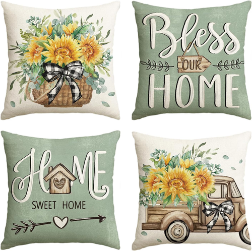 colorlife Bless Our Home Sunflower Eucalyptus Leaves Throw Pillow Covers,20 x 20 - Picture 9 of 12