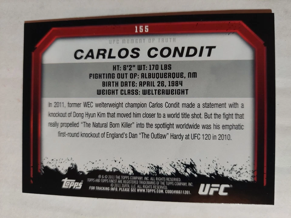 Carlos Condit #155 2011 Topps UFC Moment of Truth Gold Parallel - Image 2 of 2