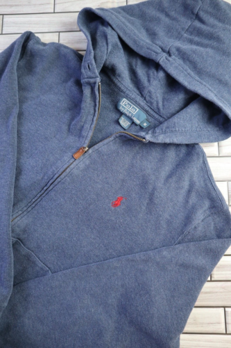 Vintage Y2K Polo Ralph Lauren Zip Up Jacket Drawstring Hoodie Men's Size Blue M