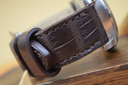 CORREA RELOJ 26 24 22 MM AUTÉNTICO COCODRILO BELLY MARRÓN MA STRAP COMPATIBLE PANERAI - Imagen 7 de 12
