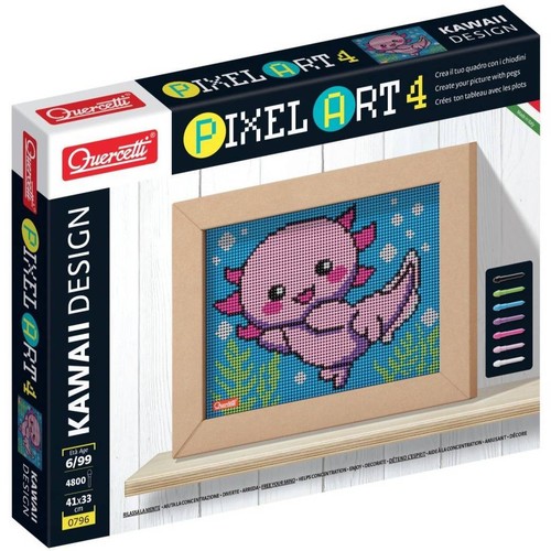 Quercetti 0796 Pixel Art 4 4 Kawaii Design Axolotl Chiodini Mosaico Bambini