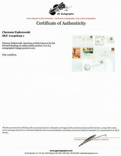 “Renowned Architect"Clarence Paderewski Hand Written Envelope COA - Picture 2 of 2