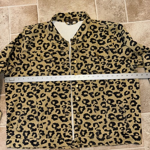 TAXI Leopard Denim Jacket Sz3XL 100% Cotton Tan And Black Pickets Buttons - Picture 2 of 10