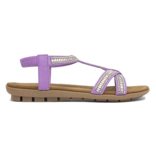 Lotus Womens Sandals Purple Adults Ladies Flat Slip On Diamantes Embar SIZE - Picture 1 of 8