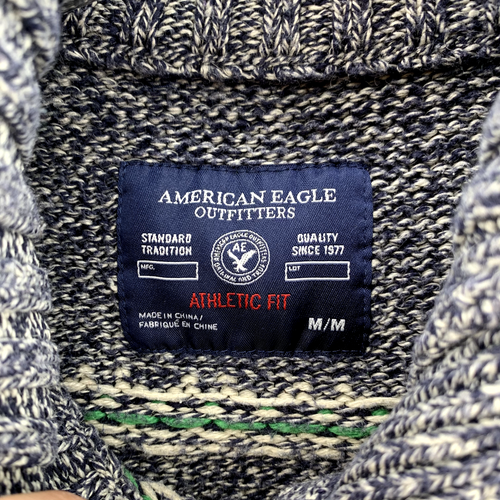 American Eagle Sweater Men Medium Rabbit Hair Blend Fisherman Chunky Grandpa - Picture 3 of 8