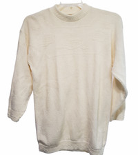 Adele Knitwear Women's Long Sleeve Pull-Over Sweater Size L Vintage Cream USA