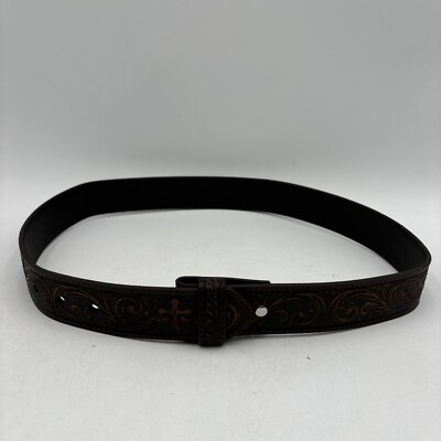 NWOT Nocona Ladies Brown Tooled Floral & Cross Western Belt  display picture 3