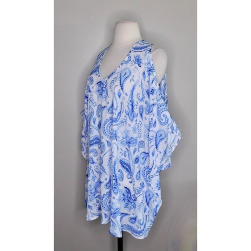 Top túnica SMYM Show Me Your Mumu Peta Boo Hendigo azul blanco cachemira boho XS - Imagen 7 de 14