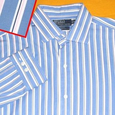 POLO RALPH LAUREN SHIRT 16.5" L REGENT BLUE WHITE PINK STRIPES