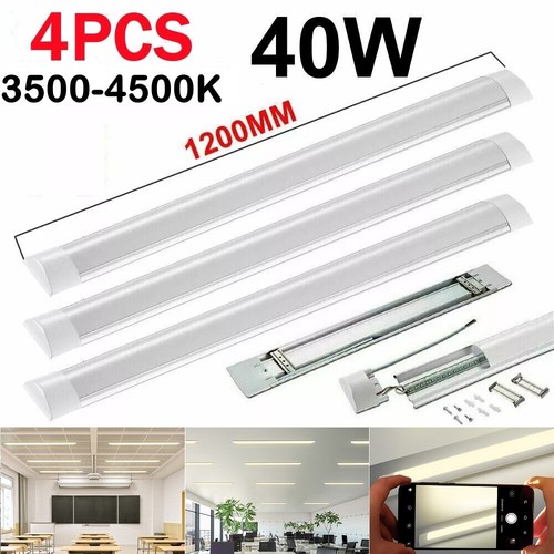 4PCS 4FT 40W LED Batten Tube Light Garage Shop Ceiling Panel Slim Lamp 4000K - Picture 4 of 14