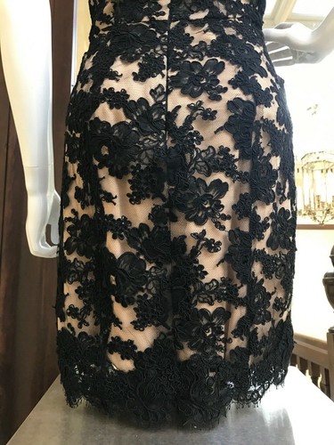 REEM ACRA -- Exquisite Fitted Dress, Black Corded Lace Over Beige, Deep Vee Sz 2 - Picture 5 of 12