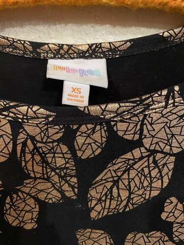 LuLaRoe Carly Dress Metallic Elegant Black Gold Foil Floral XS 2/4 Unicorn - Picture 3 of 5