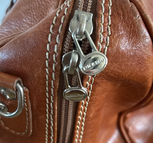 Vtg Handmade Old Florence Italy Leather Duffle Purse Bag Detachable Strap Nice! - Picture 6 of 13
