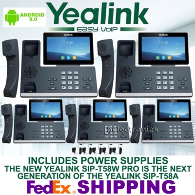 YEALINK SIP-T58W PRO IP PHONE WIFI BLUETOOTH ANDROID-5 PHONES - 5 POWER SUPPLIES