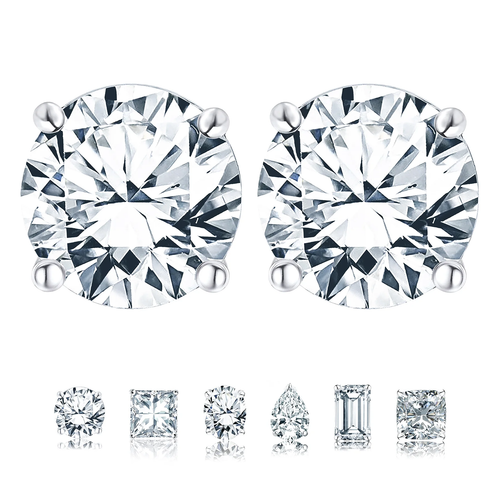 Jeenmata 4 Prong 2 Carat round Shaped Moissanite Solitaire Stud Earrings in 18K - Picture 11 of 12