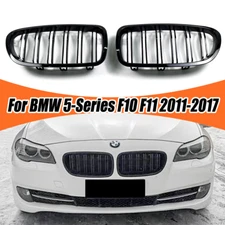 For BMW 5-Series F10 F11 2011-2017 Double Slats Front Kidney Grille Glossy Black