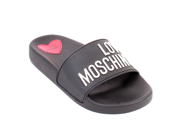 Love Moschino 28052 Black / White Rubber Slides Platform Sandals
