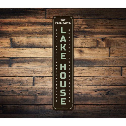 Vertical Family Name Lake House Sign, Personalized Lake House Metal Wall Decor - Foto 2 di 4