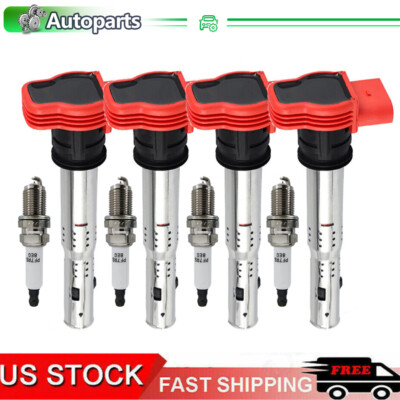 4x Ignition Coil + 4x Spark Plug Set for AUDI TT A4 VW GOLF JETTA GTI 2.0L 2.0T