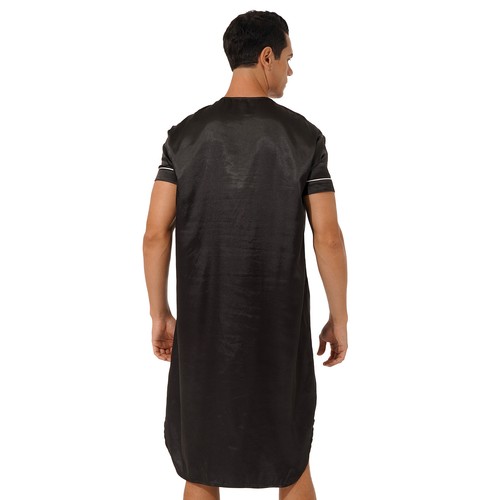 Herren V Ausschnitt Seide Satin Nachthemd Locker Kurzarm Nachthemd Nachthemden - Bild 36 von 116