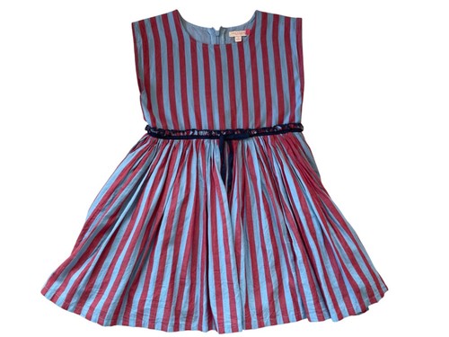 Pink Chicken Girls Dress - 7Y Red and Blue Strip