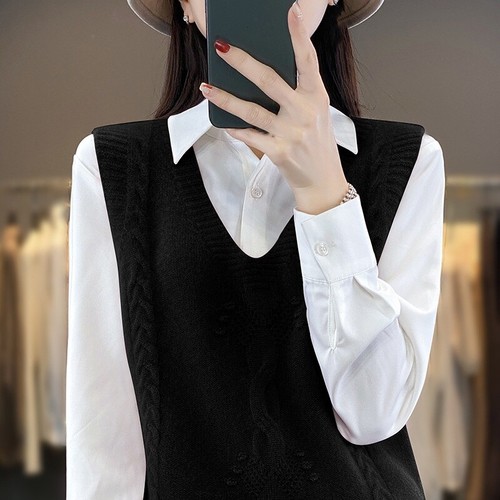 Women Sleeveless Knitted Vest Tank V-Neck Faux Cashmere Gilet Sweater Waistcoat - Picture 14 of 26
