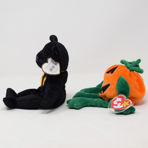 2 Ty 2001 Haunt 1998 Pumkin Beanie Baby Halloween Bear Pumpkin Stuffed Animal - Picture 4 of 20