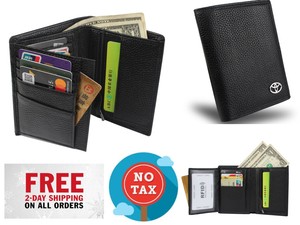Bifold Wallet 10 Credit Card Slots Id Window Genuine Leather Toyota