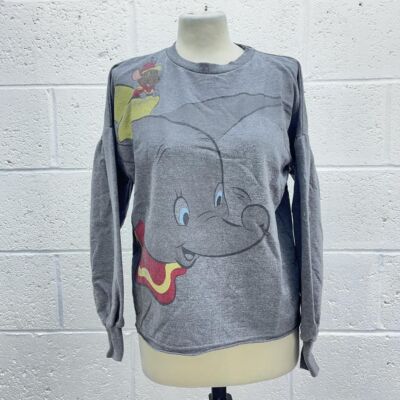 DISNEY DUMBO GRAU SWEATSHIRT PRINT LEICHT OVERSIZED Y2K UK XS