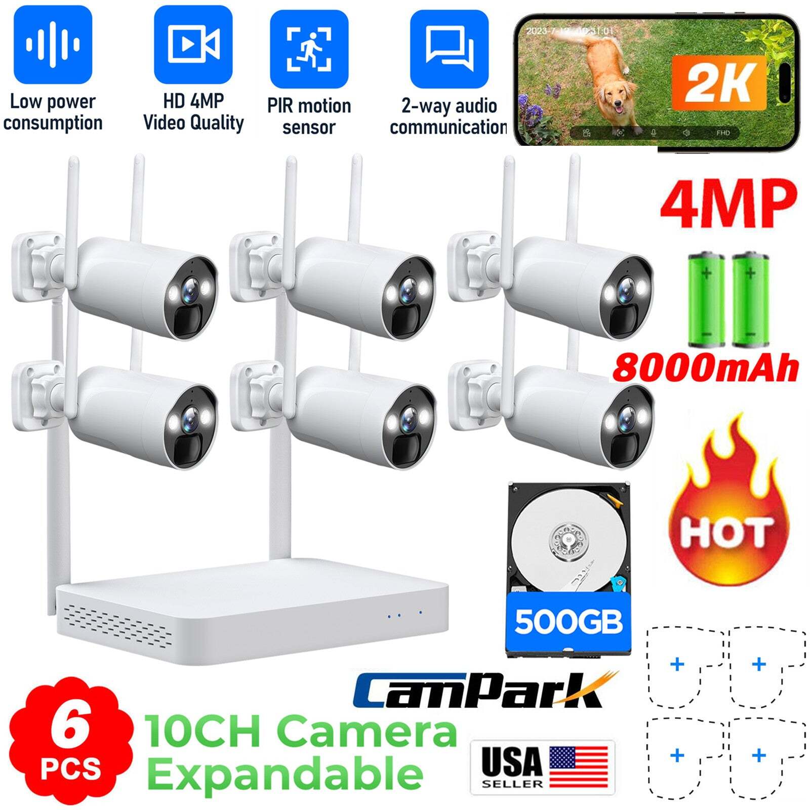 4MP Solar-Powered Wireless WiFi Outdoor Security Camera with 2-Way Audio & PIR
