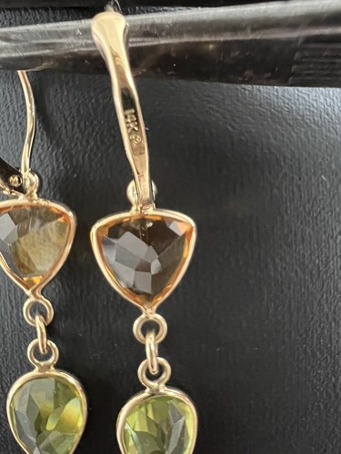Orecchini Pendenti a Goccia Citrino Oro Giallo 14K Naturali 9,5CT Ametista Peridoto NUOVI - Foto 10 di 11