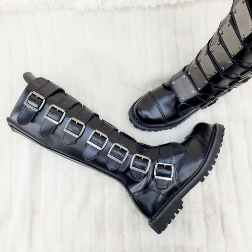 Riot 21 Góticas Botas de Combate Motociclista Puntera de Acero Cuero Negro Hombres DEMONIA NY IN HOUSE - Imagen 5 de 12