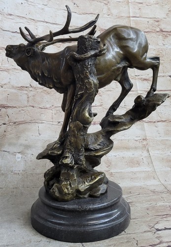 Elch Rentier Karibu Hirsch Bock Bronze Statue Skulptur Tierdeko signiert Kunst