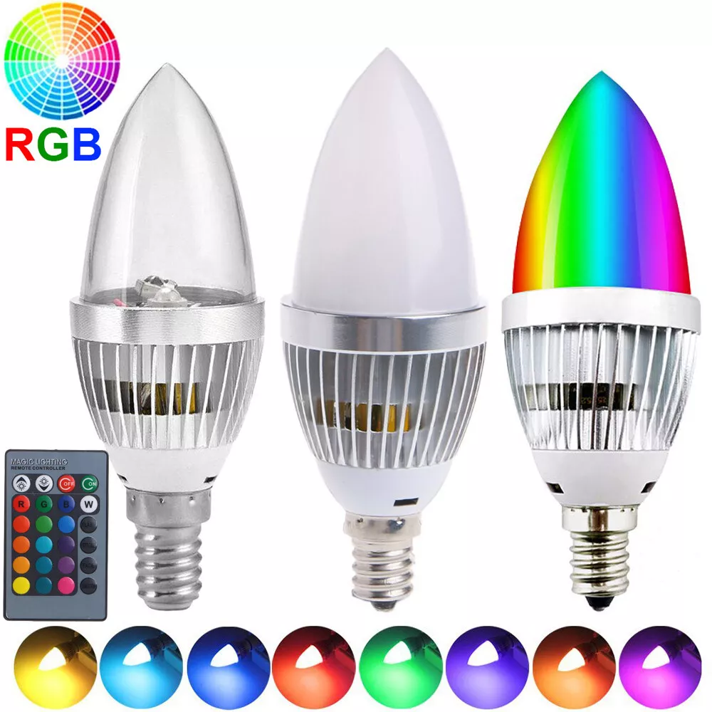E12 E14 Dimmable LED Candle Light Bulbs Screw Clear Colour Changing Lamp Remote