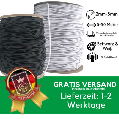 Gummilitze 2 mm weiß Gummikordel Gummiband 5 Meter Rundgummi EUR 0,99//m