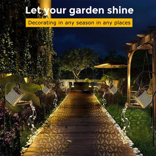 Solar Watering Can LED String Light Outdoor Garden Art Waterfall Lamp Decoration - Picture 3 of 10