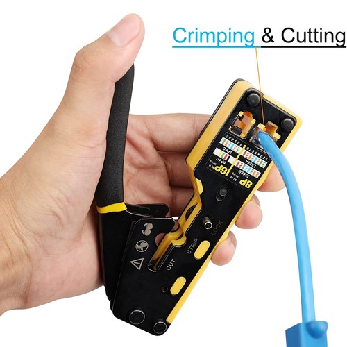 RJ45 Crimp Tool Pass Through Crimper Cutter for Cat6 Cat5 Cat5e 8P8C Module - Picture 4 of 24