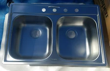 New Aspen 4 Hole Double Bowl SS Sink 500594, 33" X 22" X 8"