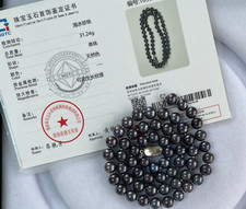 Certificate Black REAL Tahitian Seawater Pearl Necklace 7.5mm 18.5" Hand Knot UK